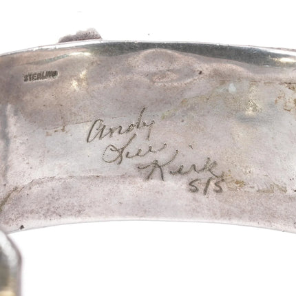 6.25" Andy Lee Kirk Isleta pueblo Sterling silver turquoise inlaid cuff bracelet - Estate Fresh Austin