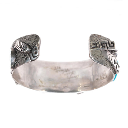 6.25" Andy Lee Kirk Isleta pueblo Sterling silver turquoise inlaid cuff bracelet - Estate Fresh Austin