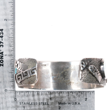 6.25" Andy Lee Kirk Isleta pueblo Sterling silver turquoise inlaid cuff bracelet - Estate Fresh Austin