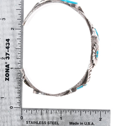6.25" Andy Lee Kirk Isleta pueblo Sterling silver turquoise inlaid cuff bracelet - Estate Fresh Austin