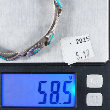 6.25" Andy Lee Kirk Isleta pueblo Sterling silver turquoise inlaid cuff bracelet - Estate Fresh Austin
