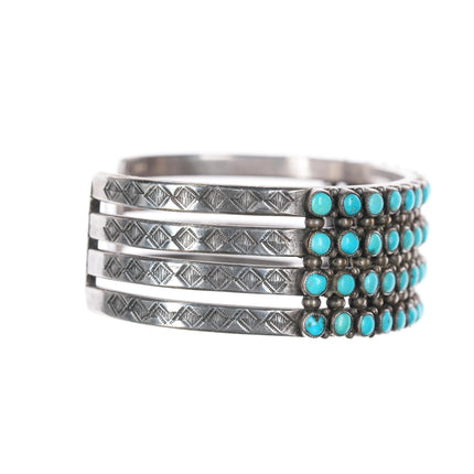 6.6" 30's-40's Zuni sterling silver 3 row snake eye turquoise cuff bracelet - Estate Fresh Austin