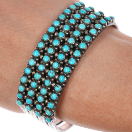 6.6" 30's-40's Zuni sterling silver 3 row snake eye turquoise cuff bracelet - Estate Fresh Austin