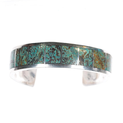 6.2" Lazaro Gutierrez sterling silver #8 turquoise channel inlay cuff bracelet - Estate Fresh Austin