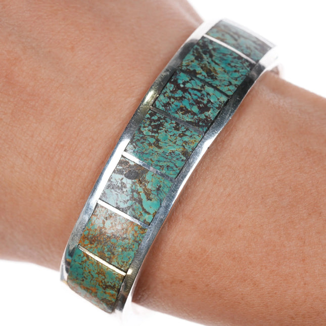 6.2" Lazaro Gutierrez sterling silver #8 turquoise channel inlay cuff bracelet - Estate Fresh Austin