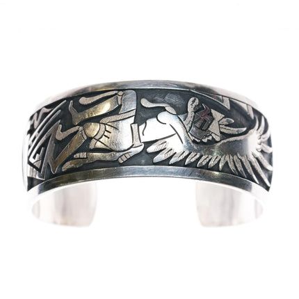 6.5" Verden Mansfield Hopi Overlay cuff bracelet Eagle Dancer sterling silver - Estate Fresh Austin