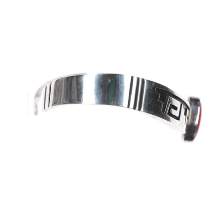 6.25" Everett and Mary Teller Navajo Overlay Coral Sterling silver cuff bracelet - Estate Fresh Austin