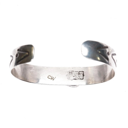 6.35" Vintage Navajo sterling silver CW Hand stamped cuff bracelet w/turquoise - Estate Fresh Austin