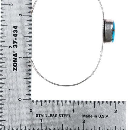 6.35" Vintage Navajo sterling silver CW Hand stamped cuff bracelet w/turquoise - Estate Fresh Austin