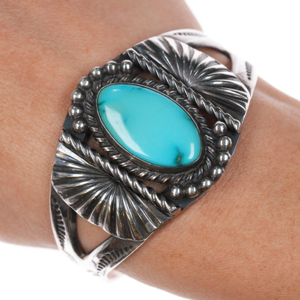 6.1" c1940's Navajo Sterling silver cuff bracelet w/Nice American Turquoise - Estate Fresh Austin