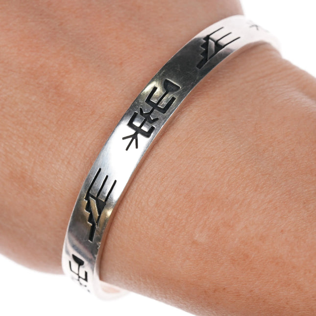 6.5" Gerald Honwytewa Lomaventema Hopi Overlay sterling silver cuff bracelet - Estate Fresh Austin