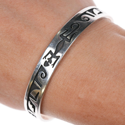 6.25" Wadsworth Hopi overlay cuff bracelet w/salamander frog picto-hallmark - Estate Fresh Austin