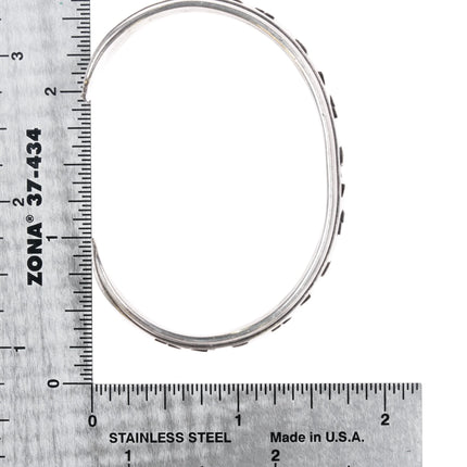 6.1" Tommy Singer Navajo Overlay cuff bracelet geometric pattern sterling silver - Estate Fresh Austin