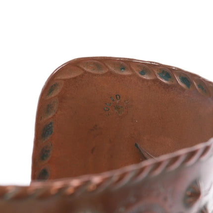 6.6" c1950's Large Bell Trading Post copper repousse Southwestern cuff bracelet - Estate Fresh Austin