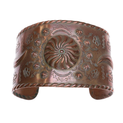 6.6" c1950's Large Bell Trading Post copper repousse Southwestern cuff bracelet - Estate Fresh Austin
