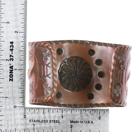 6.6" c1950's Large Bell Trading Post copper repousse Southwestern cuff bracelet - Estate Fresh Austin
