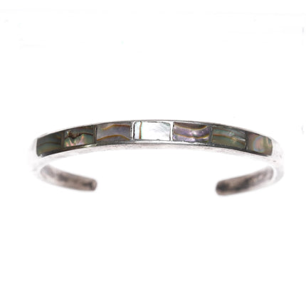 6.1" Zuni sterling silver Mother of pearl inlay stacker vintage cuff bracelet - Estate Fresh Austin