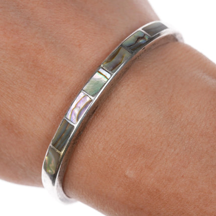 6.1" Zuni sterling silver Mother of pearl inlay stacker vintage cuff bracelet - Estate Fresh Austin