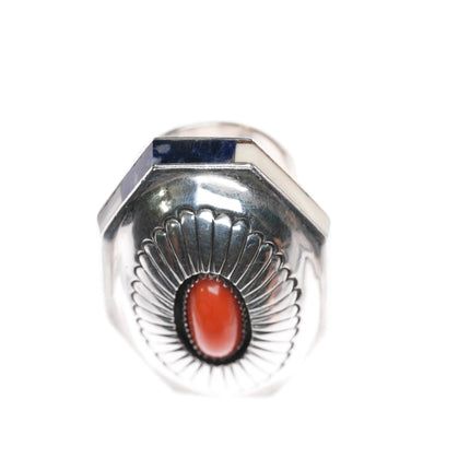 sz7 Gibson Nez Navajo/Apache sterling silver high grade stone inlay coral ring - Estate Fresh Austin
