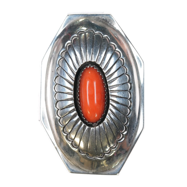 sz7 Gibson Nez Navajo/Apache sterling silver high grade stone inlay coral ring - Estate Fresh Austin