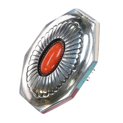 sz7 Gibson Nez Navajo/Apache sterling silver high grade stone inlay coral ring - Estate Fresh Austin
