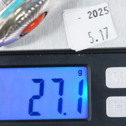 sz7 Gibson Nez Navajo/Apache sterling silver high grade stone inlay coral ring - Estate Fresh Austin