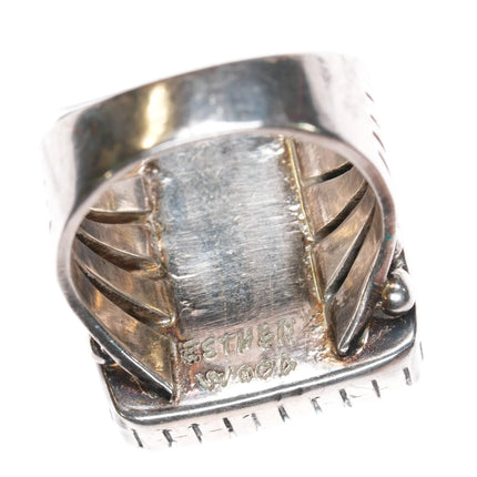 Sz10 Amazing, Large Esther Wood Navajo sterling silver Fox Turquoise ring - Estate Fresh Austin