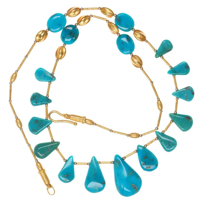 585 14k gold Natural turquoise graduated tab beaded necklace - Estate Fresh Austin