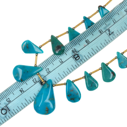 585 14k gold Natural turquoise graduated tab beaded necklace - Estate Fresh Austin