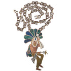 Large Los Castillo Mixed Metals Chrysocolla inlay Aztec Shaman pendant necklace - Estate Fresh Austin