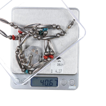1970's OV Navajo sterling silver turquoise and coral beaded necklace/pendant. - Estate Fresh Austin