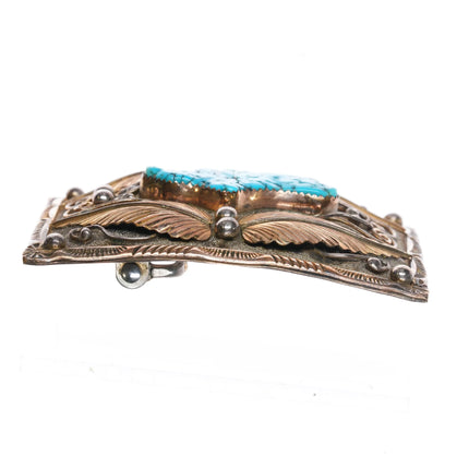 Vintage Navajo sterling silver gold filled turquoise belt buckle - Estate Fresh Austin