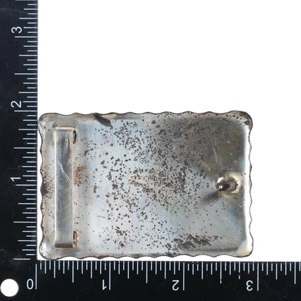 c1950 10k gold/Sterling silver Renalde hand engraved horse western belt buckle - Estate Fresh Austin