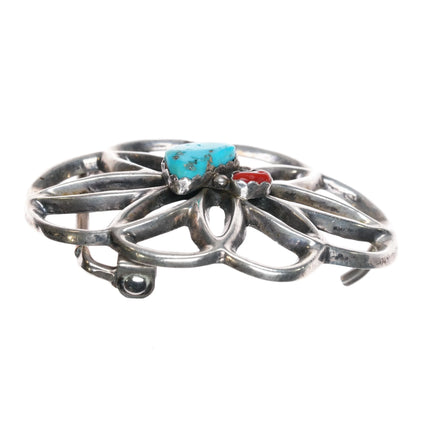 Small AJW Navajo cast sterling silver, turquoise, coral belt buckle - Estate Fresh Austin