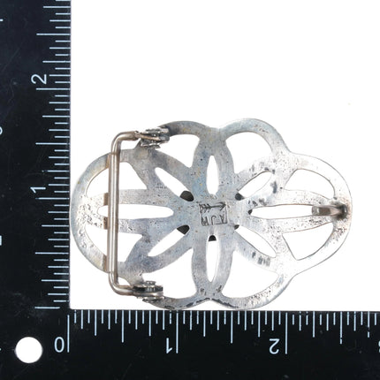 Small AJW Navajo cast sterling silver, turquoise, coral belt buckle - Estate Fresh Austin