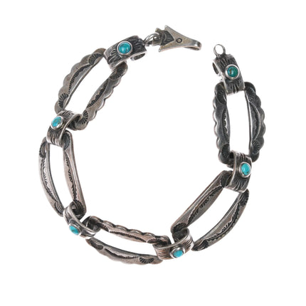 6.25" 1940's Navajo Fred Harvey sterling silver link bracelet w/turquoise - Estate Fresh Austin