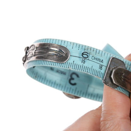 6.35" 1930's Navajo sterling silver 3 shank single stone turquoise cuff bracelet - Estate Fresh Austin