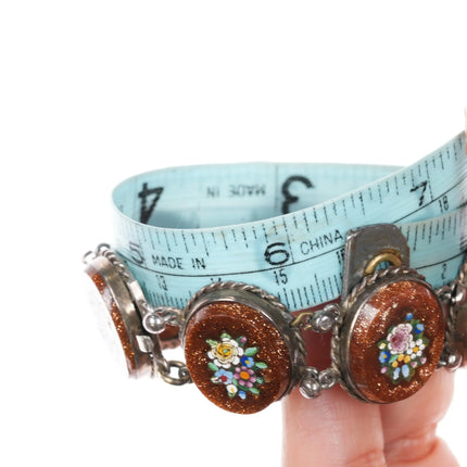 6.25" Antique Italian sterling silver Micro-Mosaic art glass link bracelet - Estate Fresh Austin