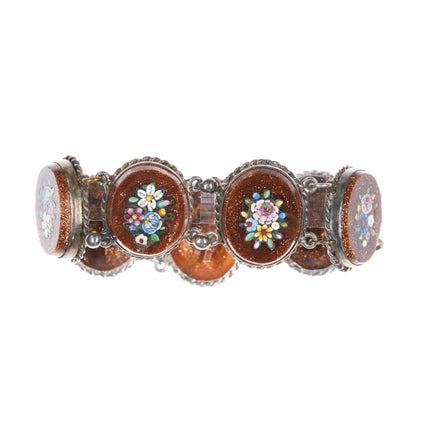 6.25" Antique Italian sterling silver Micro-Mosaic art glass link bracelet - Estate Fresh Austin