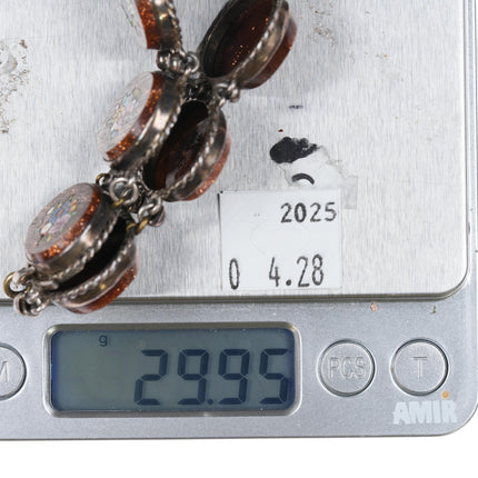 6.25" Antique Italian sterling silver Micro-Mosaic art glass link bracelet - Estate Fresh Austin