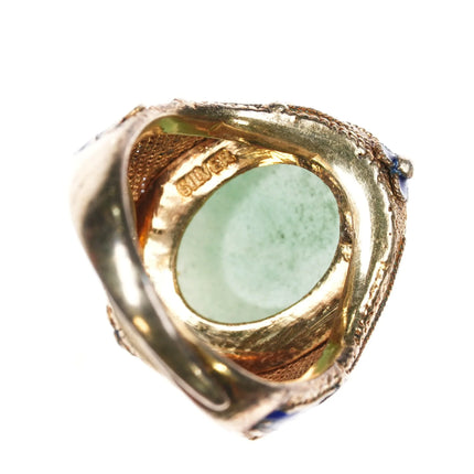 sz7.5 Adjustable c1940's Chinese gilt sterling enamel jade ring - Estate Fresh Austin