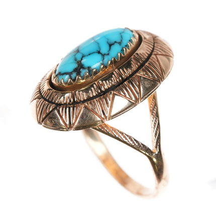 sz8.5 Hopi 14k gold high grade turquoise ring Native American - Estate Fresh Austin