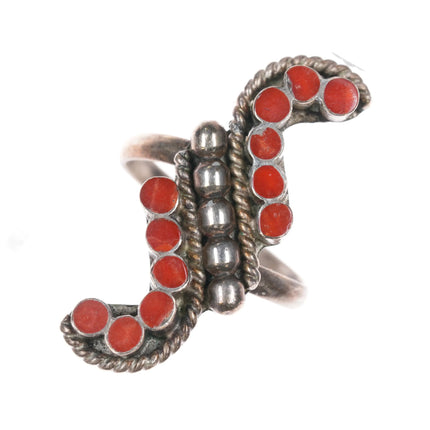 sz6 Dishta Zuni coral flush inlay sterling silver ring - Estate Fresh Austin