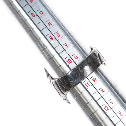 sz10.75 Vintage Navajo sterling zebra striped ring with cool turquoise - Estate Fresh Austin