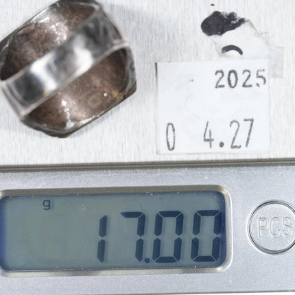 sz10.75 Vintage Navajo sterling zebra striped ring with cool turquoise - Estate Fresh Austin