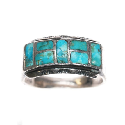 sz10 vintage Zuni turquoise channel inlay sterling silver ring - Estate Fresh Austin