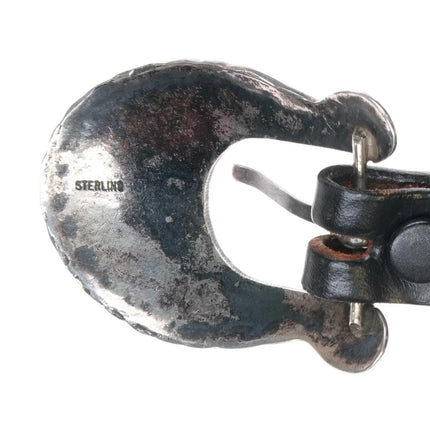 Vintage Navajo sterling silver ranger buckle set on 42" belt. - Estate Fresh Austin