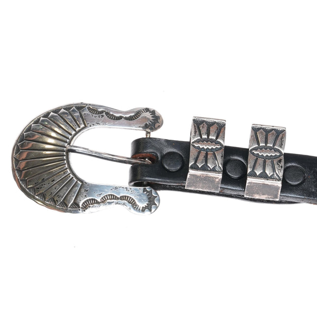 Vintage Navajo sterling silver ranger buckle set on 42" belt. - Estate Fresh Austin