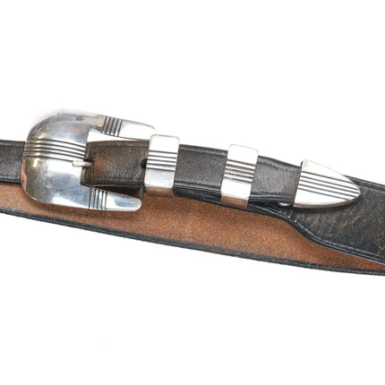 Vintage Navajo sterling silver ranger buckle set on 38" belt Uncle Sam W - Estate Fresh Austin