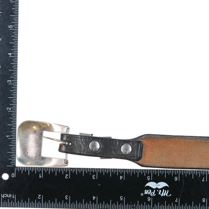 Vintage Navajo sterling silver ranger buckle set on 38" belt Uncle Sam W - Estate Fresh Austin